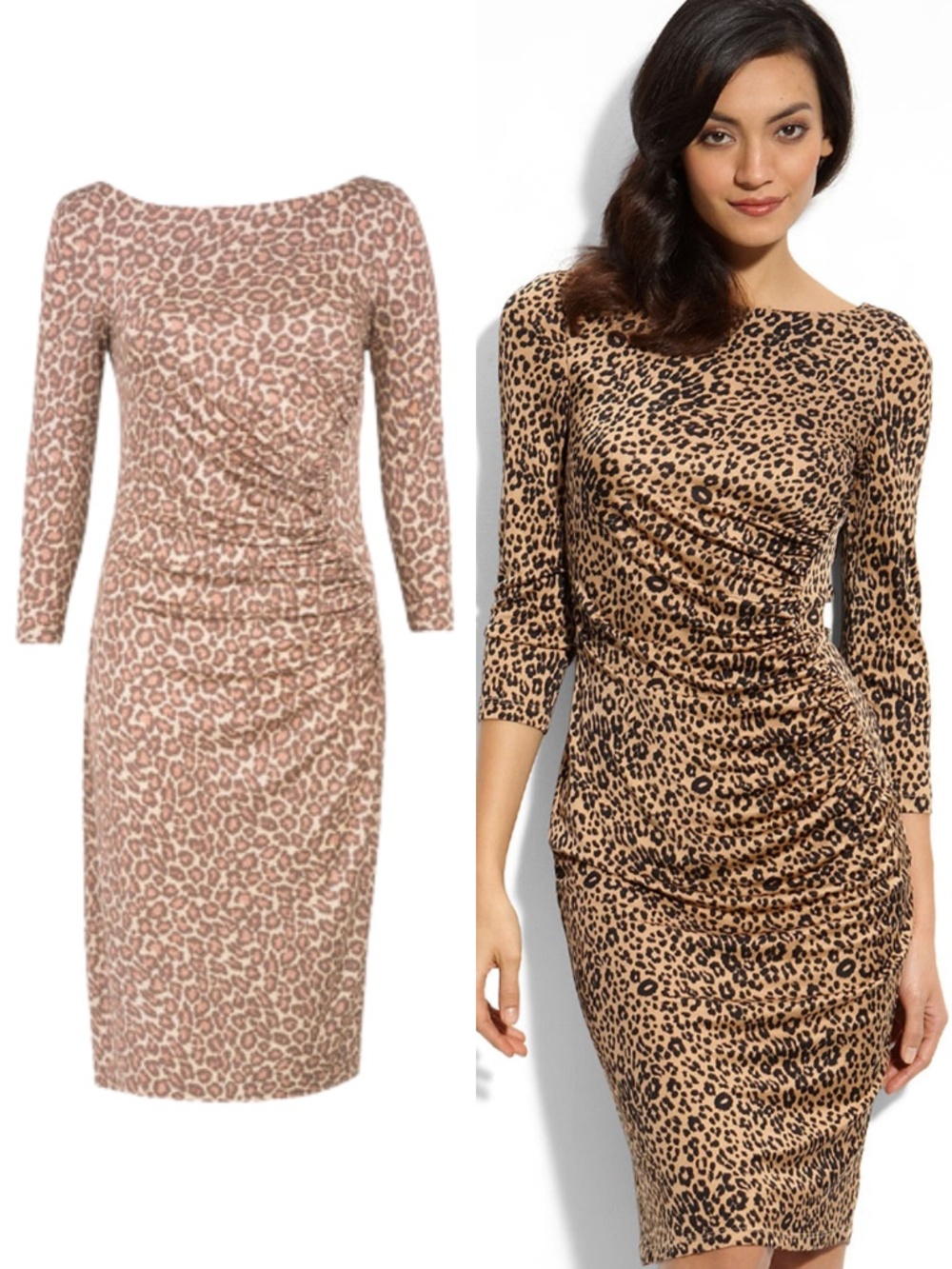 LK Bennett Silk Wilder Leopard Animal Print Ruched Dress Rose 12